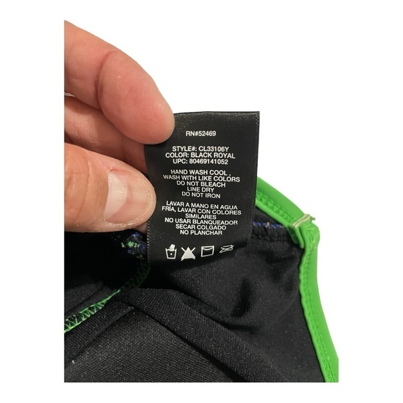 Catalina One Piece Black Blue Racerback Colorblock Swimsuit size L ( 12-14 ) - Picture 5 of 7